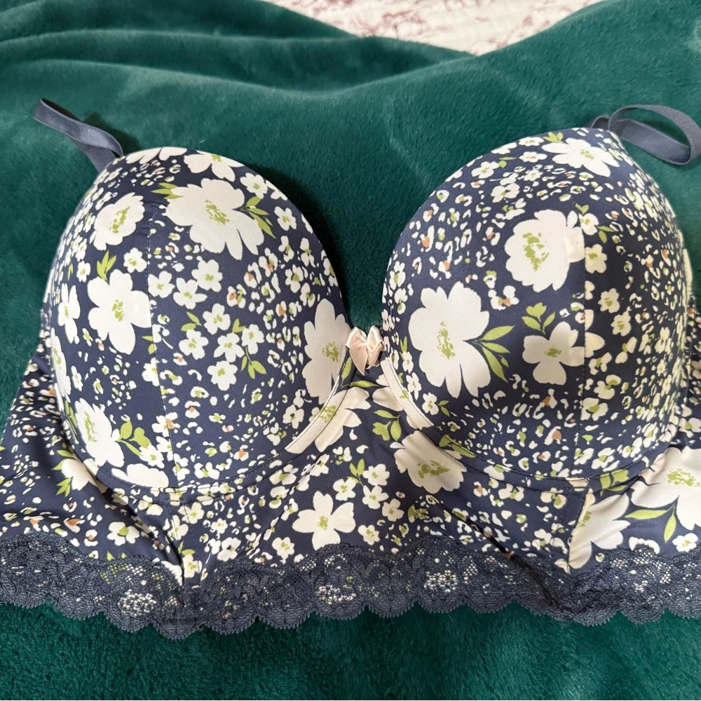 Adore Me Navy Floral Lace Bra